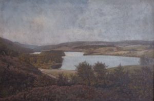 Thorsø set fra øst. Malet i 1928 af kunstmaler Emil Janus Weinreich, som havde grundene 101 og 103 i Vesterlund.