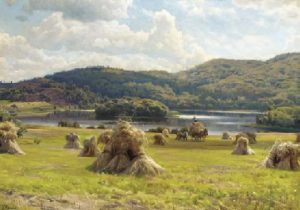 Høstarbejde ved Thorsø. Maleri af Peder Mønsted (1859-1941).