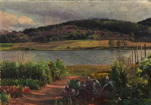 Thorsø set fra øst. Maleri fra 1909 af Peder Mønsted (1859-1941).
