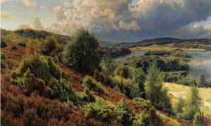 Thorsø set fra sydøst. Maleri fra 1907 af Peder Mønsted (1859-1941).